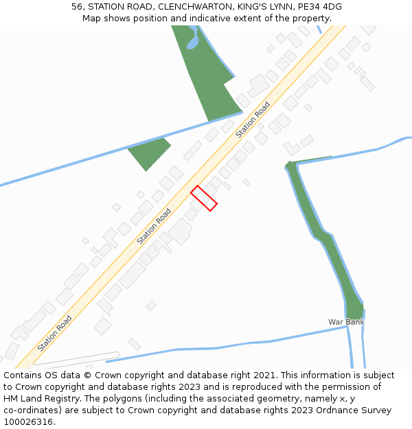 56, STATION ROAD, CLENCHWARTON, KING'S LYNN, PE34 4DG: Location map and indicative extent of plot