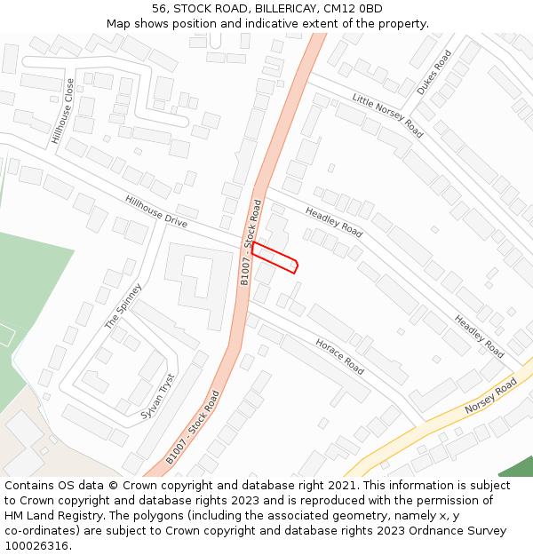 56, STOCK ROAD, BILLERICAY, CM12 0BD: Location map and indicative extent of plot