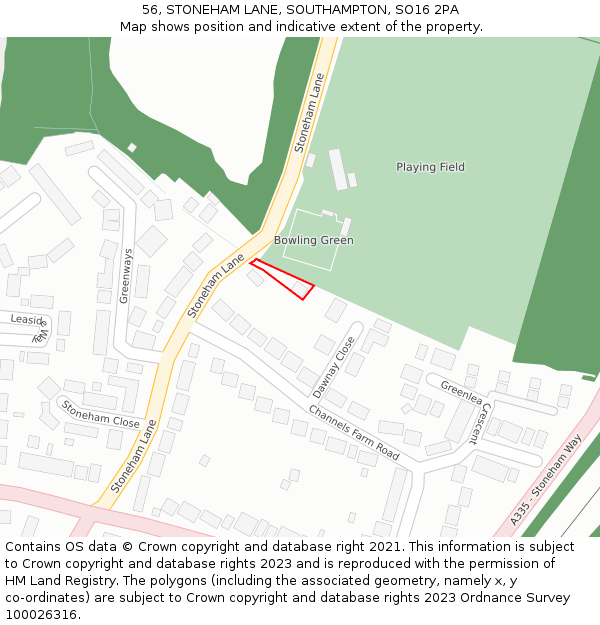 56, STONEHAM LANE, SOUTHAMPTON, SO16 2PA: Location map and indicative extent of plot