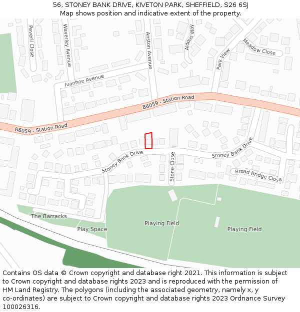 56, STONEY BANK DRIVE, KIVETON PARK, SHEFFIELD, S26 6SJ: Location map and indicative extent of plot