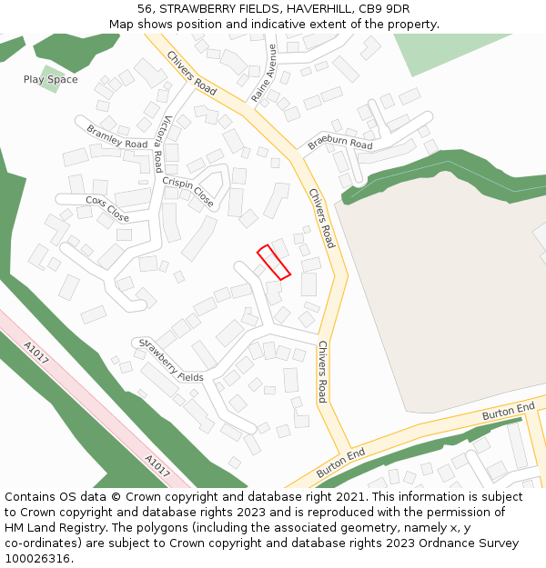 56, STRAWBERRY FIELDS, HAVERHILL, CB9 9DR: Location map and indicative extent of plot