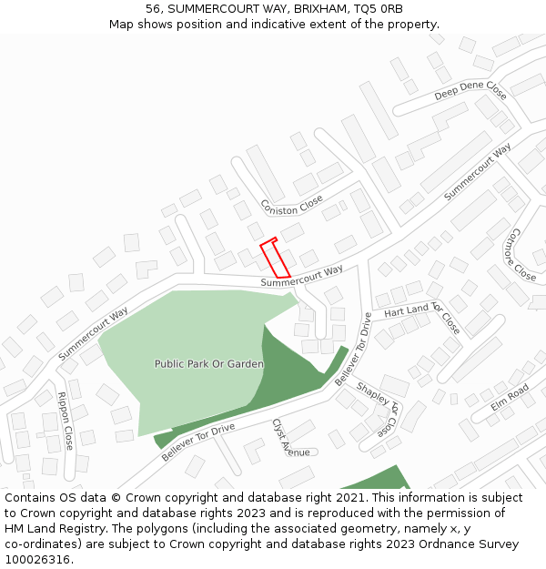 56, SUMMERCOURT WAY, BRIXHAM, TQ5 0RB: Location map and indicative extent of plot