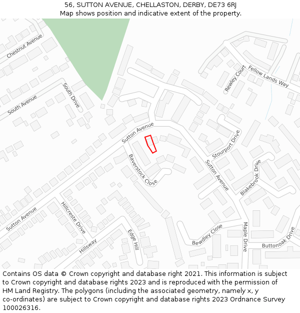56, SUTTON AVENUE, CHELLASTON, DERBY, DE73 6RJ: Location map and indicative extent of plot