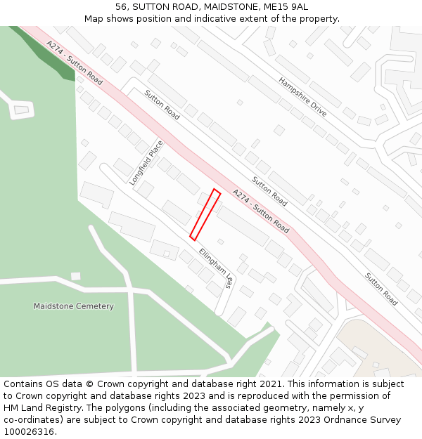 56, SUTTON ROAD, MAIDSTONE, ME15 9AL: Location map and indicative extent of plot