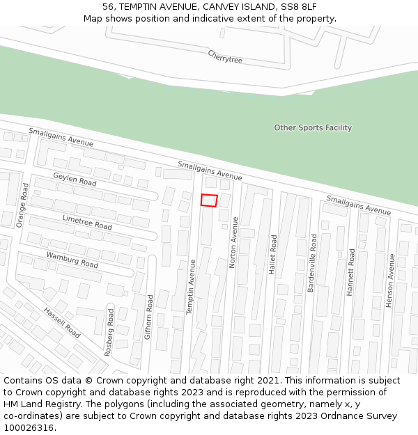 56, TEMPTIN AVENUE, CANVEY ISLAND, SS8 8LF: Location map and indicative extent of plot