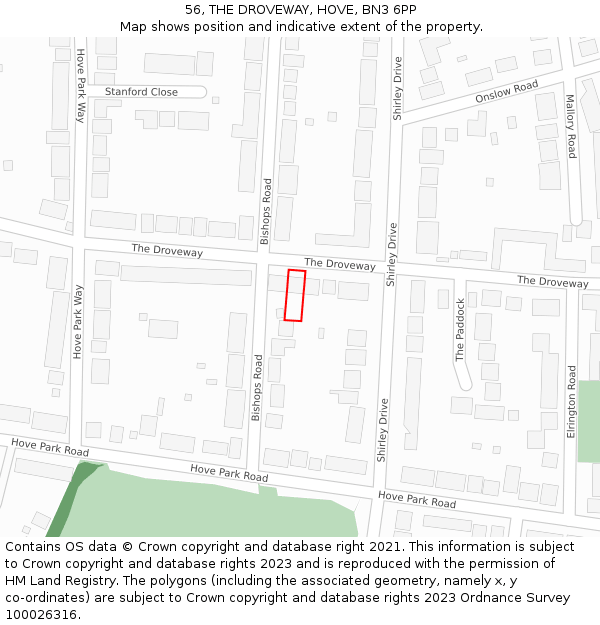 56, THE DROVEWAY, HOVE, BN3 6PP: Location map and indicative extent of plot