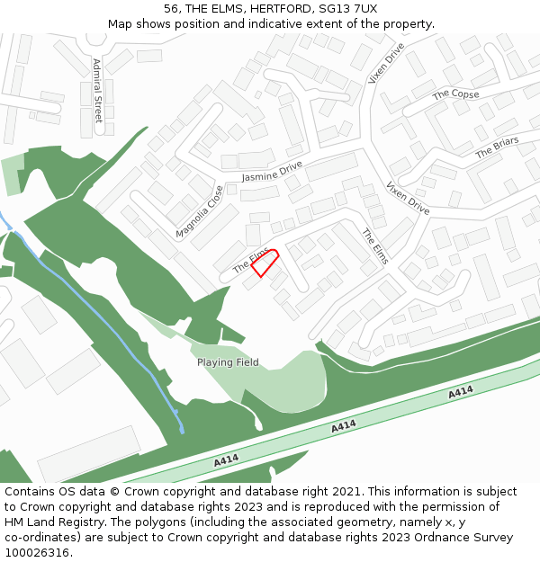 56, THE ELMS, HERTFORD, SG13 7UX: Location map and indicative extent of plot