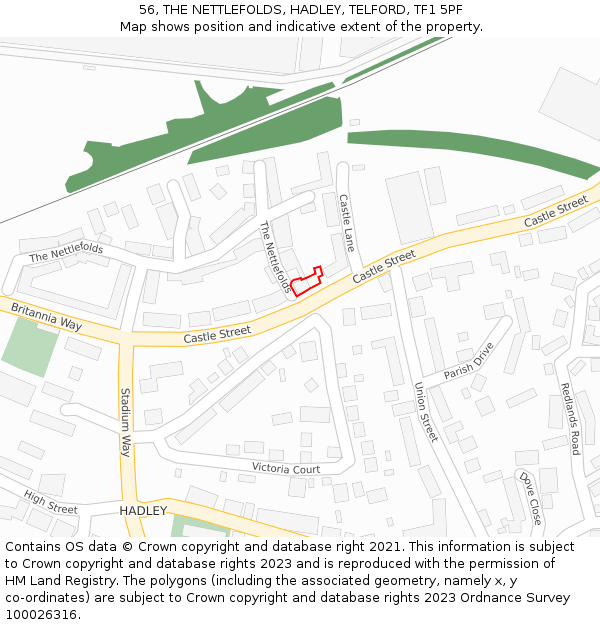 56, THE NETTLEFOLDS, HADLEY, TELFORD, TF1 5PF: Location map and indicative extent of plot