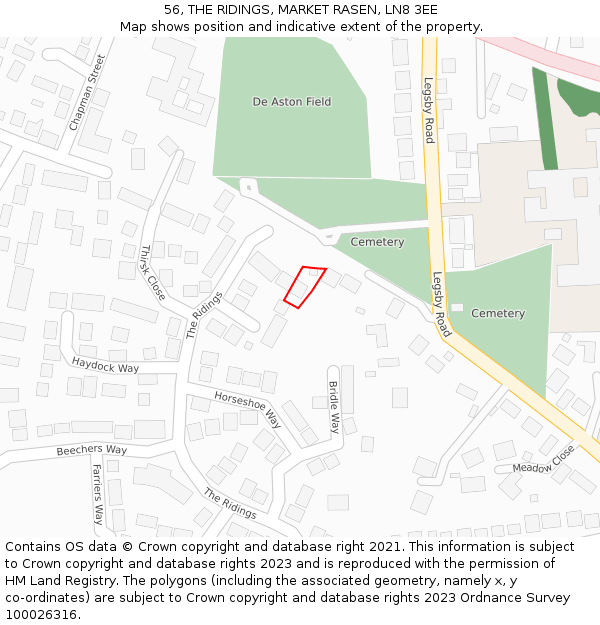56, THE RIDINGS, MARKET RASEN, LN8 3EE: Location map and indicative extent of plot