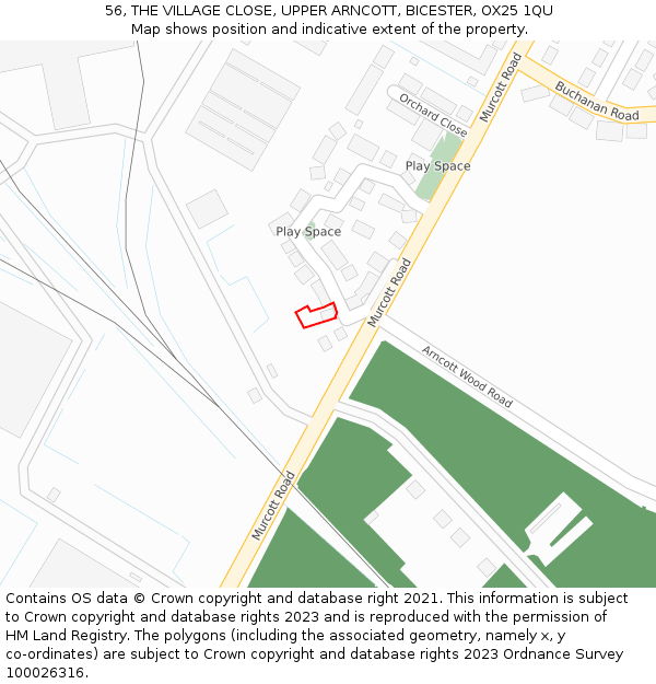 56, THE VILLAGE CLOSE, UPPER ARNCOTT, BICESTER, OX25 1QU: Location map and indicative extent of plot