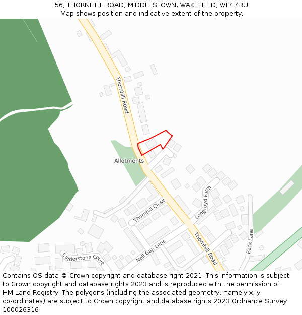 56, THORNHILL ROAD, MIDDLESTOWN, WAKEFIELD, WF4 4RU: Location map and indicative extent of plot