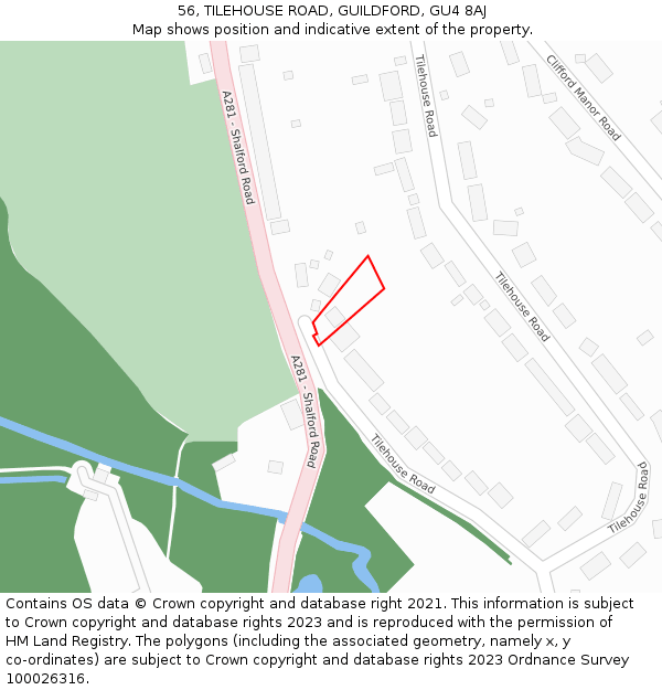 56, TILEHOUSE ROAD, GUILDFORD, GU4 8AJ: Location map and indicative extent of plot