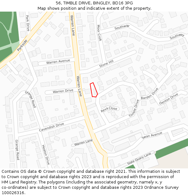 56, TIMBLE DRIVE, BINGLEY, BD16 3PG: Location map and indicative extent of plot