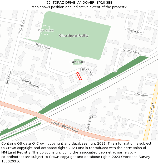 56, TOPAZ DRIVE, ANDOVER, SP10 3EE: Location map and indicative extent of plot