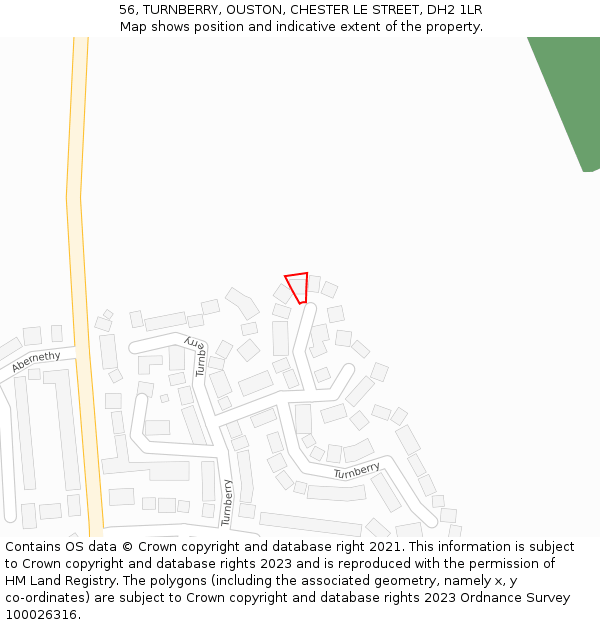 56, TURNBERRY, OUSTON, CHESTER LE STREET, DH2 1LR: Location map and indicative extent of plot