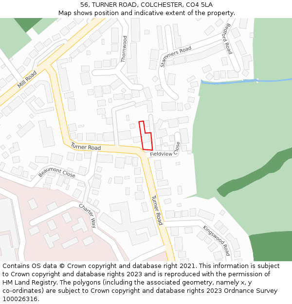 56, TURNER ROAD, COLCHESTER, CO4 5LA: Location map and indicative extent of plot