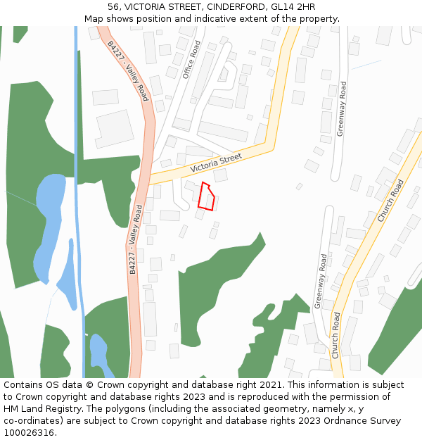 56, VICTORIA STREET, CINDERFORD, GL14 2HR: Location map and indicative extent of plot