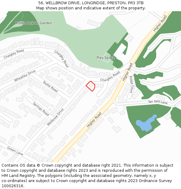 56, WELLBROW DRIVE, LONGRIDGE, PRESTON, PR3 3TB: Location map and indicative extent of plot