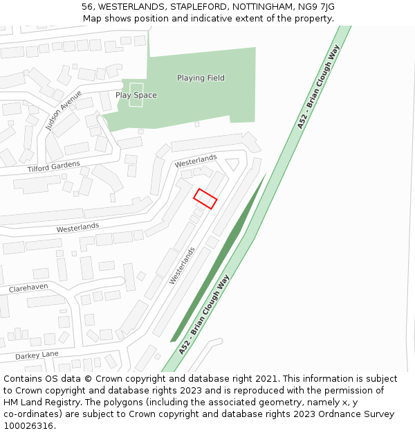 56, WESTERLANDS, STAPLEFORD, NOTTINGHAM, NG9 7JG: Location map and indicative extent of plot