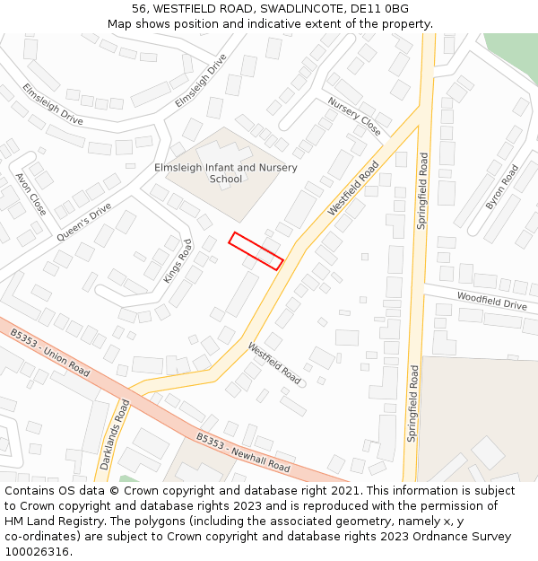 56, WESTFIELD ROAD, SWADLINCOTE, DE11 0BG: Location map and indicative extent of plot