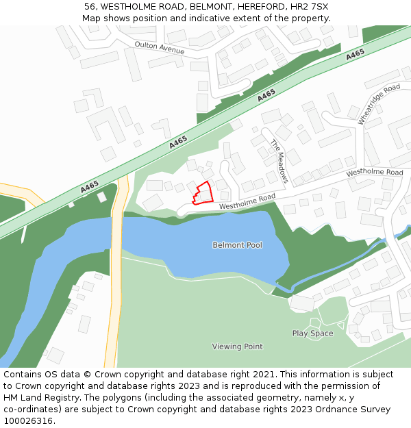 56, WESTHOLME ROAD, BELMONT, HEREFORD, HR2 7SX: Location map and indicative extent of plot