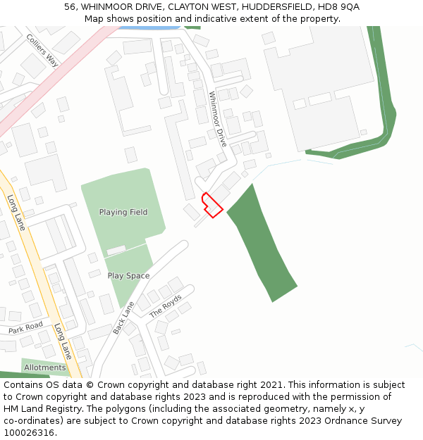 56, WHINMOOR DRIVE, CLAYTON WEST, HUDDERSFIELD, HD8 9QA: Location map and indicative extent of plot