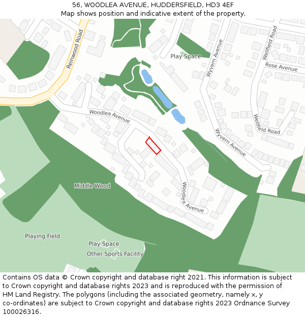 56, WOODLEA AVENUE, HUDDERSFIELD, HD3 4EF: Location map and indicative extent of plot