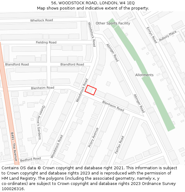 56, WOODSTOCK ROAD, LONDON, W4 1EQ: Location map and indicative extent of plot