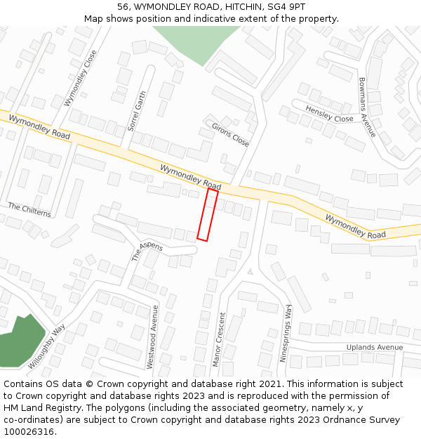 56, WYMONDLEY ROAD, HITCHIN, SG4 9PT: Location map and indicative extent of plot