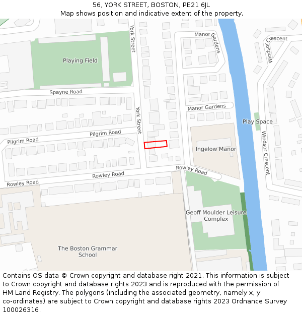 56, YORK STREET, BOSTON, PE21 6JL: Location map and indicative extent of plot
