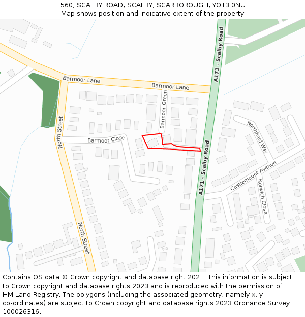 560, SCALBY ROAD, SCALBY, SCARBOROUGH, YO13 0NU: Location map and indicative extent of plot