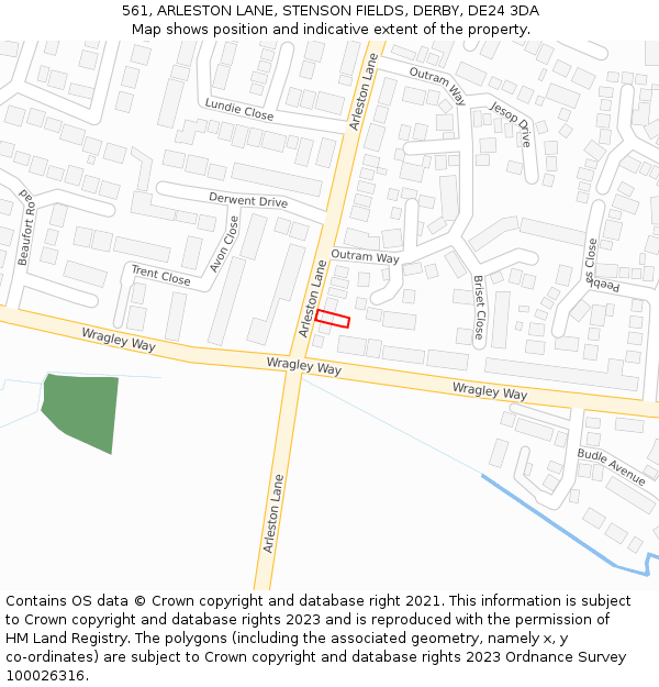 561, ARLESTON LANE, STENSON FIELDS, DERBY, DE24 3DA: Location map and indicative extent of plot