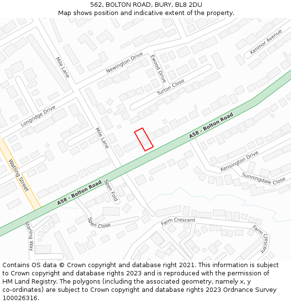 562, BOLTON ROAD, BURY, BL8 2DU: Location map and indicative extent of plot