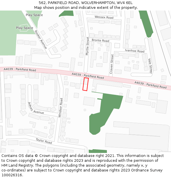 562, PARKFIELD ROAD, WOLVERHAMPTON, WV4 6EL: Location map and indicative extent of plot