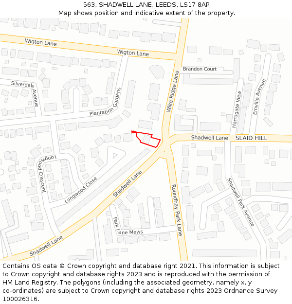 563, SHADWELL LANE, LEEDS, LS17 8AP: Location map and indicative extent of plot