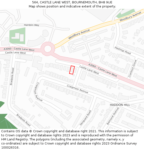564, CASTLE LANE WEST, BOURNEMOUTH, BH8 9UE: Location map and indicative extent of plot