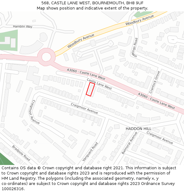 568, CASTLE LANE WEST, BOURNEMOUTH, BH8 9UF: Location map and indicative extent of plot
