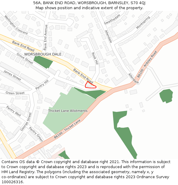 56A, BANK END ROAD, WORSBROUGH, BARNSLEY, S70 4QJ: Location map and indicative extent of plot