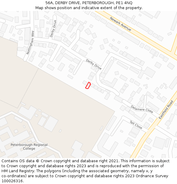 56A, DERBY DRIVE, PETERBOROUGH, PE1 4NQ: Location map and indicative extent of plot