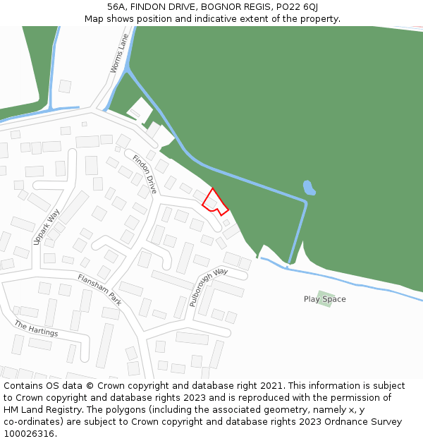56A, FINDON DRIVE, BOGNOR REGIS, PO22 6QJ: Location map and indicative extent of plot