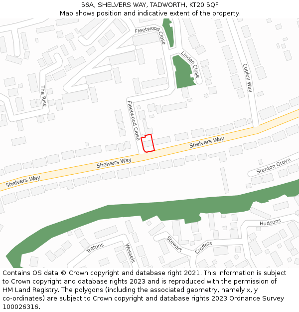 56A, SHELVERS WAY, TADWORTH, KT20 5QF: Location map and indicative extent of plot