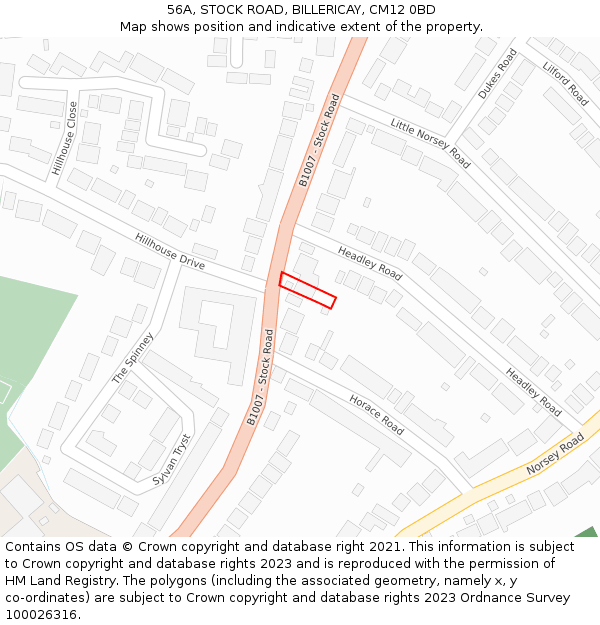 56A, STOCK ROAD, BILLERICAY, CM12 0BD: Location map and indicative extent of plot