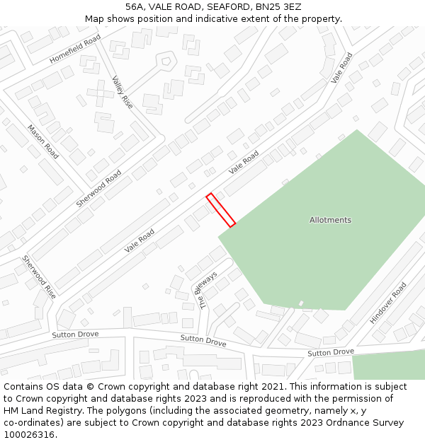 56A, VALE ROAD, SEAFORD, BN25 3EZ: Location map and indicative extent of plot