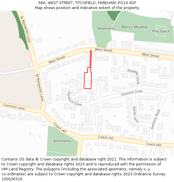 56A, WEST STREET, TITCHFIELD, FAREHAM, PO14 4DF: Location map and indicative extent of plot