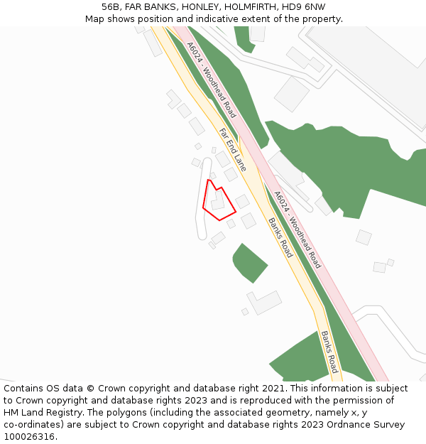 56B, FAR BANKS, HONLEY, HOLMFIRTH, HD9 6NW: Location map and indicative extent of plot