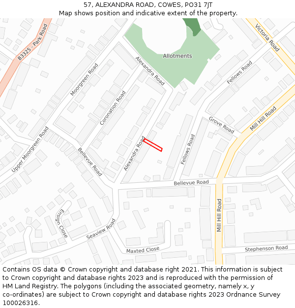 57, ALEXANDRA ROAD, COWES, PO31 7JT: Location map and indicative extent of plot