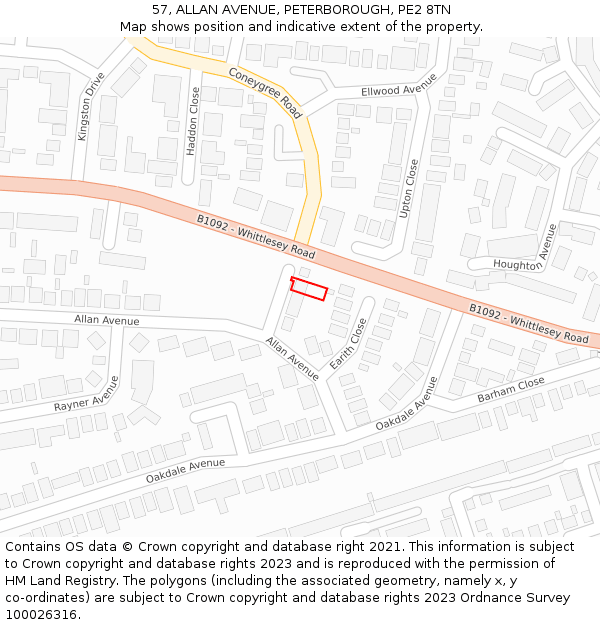 57, ALLAN AVENUE, PETERBOROUGH, PE2 8TN: Location map and indicative extent of plot