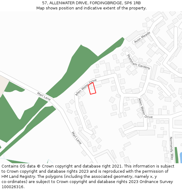 57, ALLENWATER DRIVE, FORDINGBRIDGE, SP6 1RB: Location map and indicative extent of plot