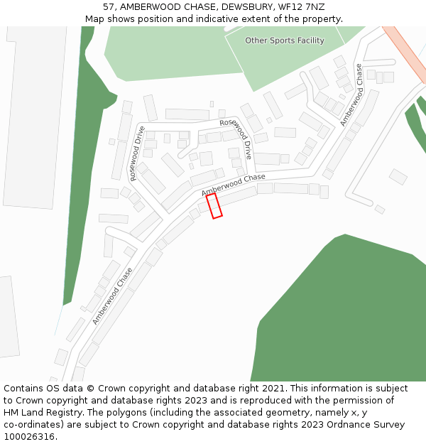 57, AMBERWOOD CHASE, DEWSBURY, WF12 7NZ: Location map and indicative extent of plot