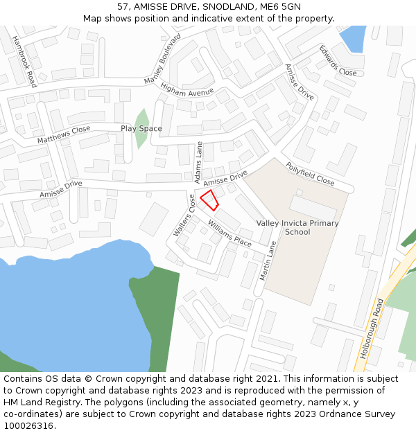 57, AMISSE DRIVE, SNODLAND, ME6 5GN: Location map and indicative extent of plot